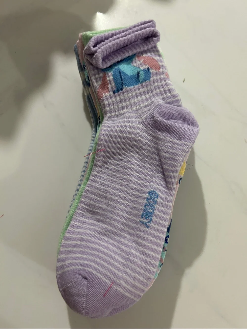 Disney Stitch Kids Ankle Socks - Blue & White Stripes